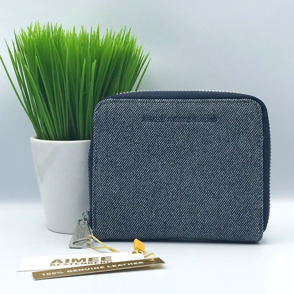 NWT Aimee Kestenberg 100% Leather “Denim Look” Wallet With Zipper Enclosure.
